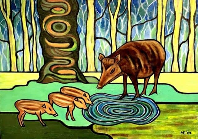 Wild zwijn met 3 biggen