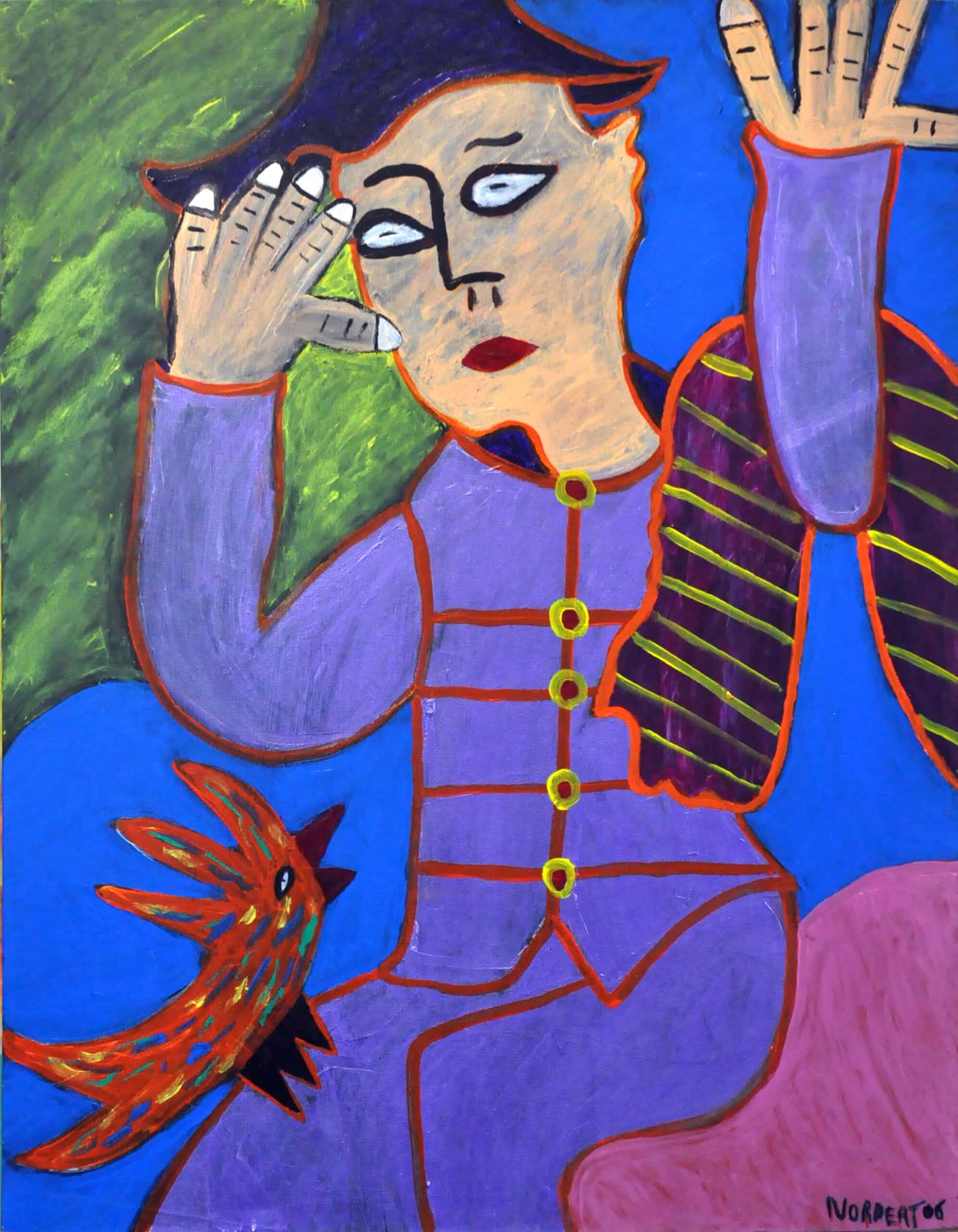 Harlekijn met vogel (393), 2006 - ingelijst